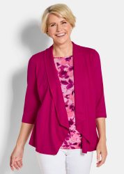 Jersey-Shirt in 2-in-1-Optik - beere / gemustert - Gr. 20 von Goldner Fashion