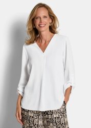 Pflegeleichte Bluse mit V-Ausschnitt - cremeweiss - Gr. 22 von Goldner Fashion