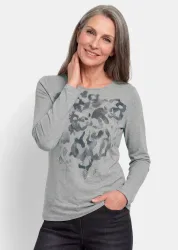 Langarmshirt mit Glitzersteinen - grau / méliert - Gr. 21 von Goldner Fashion