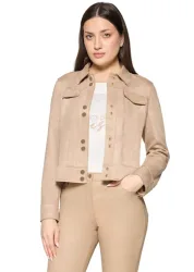 Kurzjacke in Veloursleder-Optik - beige - Gr. 44 von Goldner Fashion