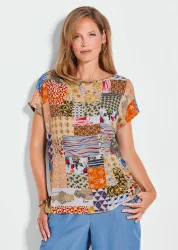 Druckbluse im Patch-Print - gelb / gemustert - Gr. 40 von Goldner Fashion