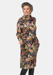 Druckkleid mit halsfernem Rollkragen - marine / gemustert - Gr. 21 von Goldner Fashion