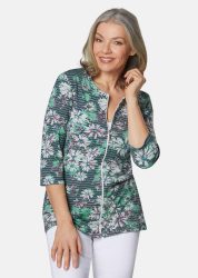 Figurumspielende Shirtjacke - marine / mint / gemustert - Gr. 19 von Goldner Fashion