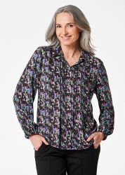 Druckbluse mit Minimalmuster - schwarz / gemustert - Gr. 44 von Goldner Fashion