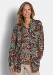 Länger geschnittene Bluse aus reiner Viskose - bunt / gemustert - Gr. 20 von Goldner Fashion