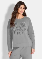 Sweatshirt mit femininer Stickerei - grau - Gr. 20 von Goldner Fashion
