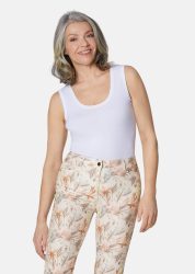 Druckhose mit ausgefallenem Blumenmuster - weiss / gemustert - Gr. 26 von Goldner Fashion