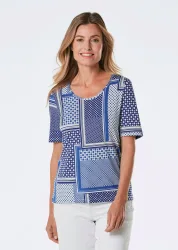 Druckshirt - blau / weiss / gemustert - Gr. 19 von Goldner Fashion