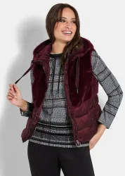 Steppweste mit Kunstfell-Besatz - dunkelrot - Gr. 40 von Goldner Fashion
