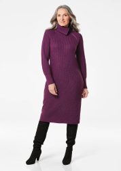 Strickkleid mit raffiniertem asymmetrischem Kragen - beere - Gr. 20 von Goldner Fashion