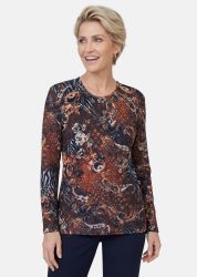Langarmshirt aus flauschigem Jersey - braun / gemustert - Gr. 20 von Goldner Fashion
