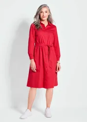 Hemdblusenkleid mit Bindegürtel - rot - Gr. 22 von Goldner Fashion