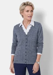 Strickjacke mit filigranen Ajourdetails - rauchblau - Gr. 19 von Goldner Fashion