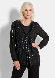 Chiffon-Jäckchen mit Pailletten - schwarz / beere / gemustert - Gr. 21 von Goldner Fashion