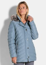 Steppjacke mit abnehmbarer Webpelz-Kapuze - hellblau - Gr. 38 von Goldner Fashion