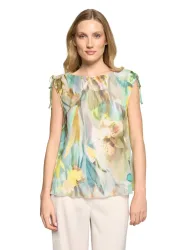 Mesh-Shirt mit geraffter Schulternaht - bunt / gemustert - Gr. 38 von Goldner Fashion