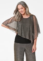 Shirt mit asymmetrischem Überwurf - schwarz / metallic / gemustert - Gr. 25 von Goldner Fashion
