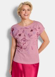 Edles Mesh-Shirt mit Pailletten - rosé - Gr. 20 von Goldner Fashion