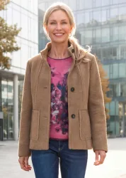 Wollmix Jacke mit Stehkragen - camel - Gr. 50 von Goldner Fashion