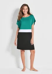 Strandkleid mit Colour-Blocking-Design - türkis / weiss / schwarz - Gr. XXL von Goldner Fashion
