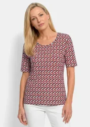 Viskoseshirt mit spannendem 3D-Print - weiss / rot / schwarz / gemustert - Gr. 20 von Goldner Fashion