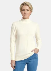 Strickpullover mit Stehkragen und Rippenmuster - cremeweiss - Gr. 20 von Goldner Fashion
