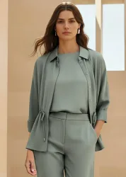 Blusenjacke mit Tunnelzug - salbei - Gr. 40 von Goldner Fashion