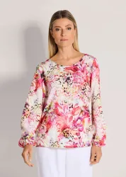 Bluse mit Blumen und Leo Print - pink / gemustert - Gr. 38 von Goldner Fashion