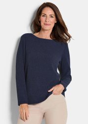 Jersey-Shirt in Crêpe-Optik - marine - Gr. 19 von Goldner Fashion