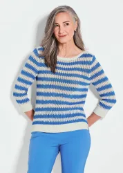 Strickpullover mit Blockstreifen - blau / weiss / gemustert - Gr. 20 von Goldner Fashion