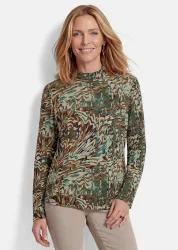 Jersey-Shirt mit Stehkragen - graugrün / gemustert - Gr. 22 von Goldner Fashion