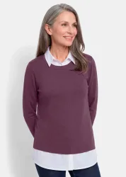 Sweatshirt in 2-in-1-Optik - beere / weiss - Gr. 40 von Goldner Fashion
