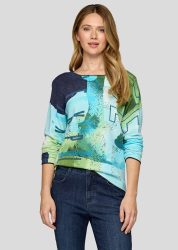 Pullover mit Glitzer-Details - blau / türkis / grün - Gr. 40 von Goldner Fashion