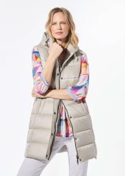 Lange Steppweste mit Kapuze - beige - Gr. 19 von Goldner Fashion