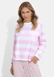 Baumwollshirt in Streifenoptik - rosé / weiss / gestreift - Gr. M von Goldner Fashion