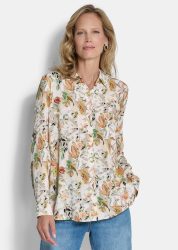 Hemdbluse aus Viskose mit Blumenmuster - beige / pfirsich / gemustert - Gr. 21 von Goldner Fashion