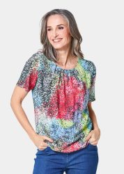 Farbbrillante Druckbluse mit liebevollen Details - rot / getupft - Gr. 20 von Goldner Fashion