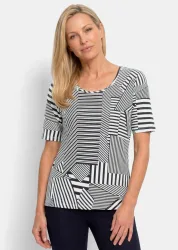 Viskoseshirt mit abstraktem Streifendruck - schwarz / weiss / gemustert - Gr. 42 von Goldner Fashion