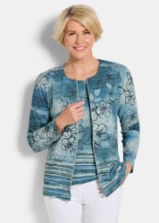 Shirtjacke aus geringeltem Struktur-Jersey - blau / gemustert - Gr. 19 von Goldner Fashion