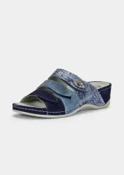 Leder-Pantoletten mit Memory-Fussbett - marine / gemustert - Gr. 37 von Goldner Fashion
