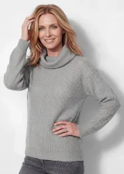 Strickpullover mit grosszügigem Rollkragen - grau - Gr. 22/23 von Goldner Fashion