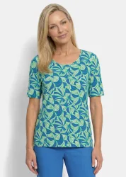 Viskoseshirt mit Blättermuster - grün / blau / gemustert - Gr. 19 von Goldner Fashion
