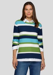 Strickpullover mit Blockstreifen - türkis / blau / cremeweiss - Gr. 40 von Goldner Fashion