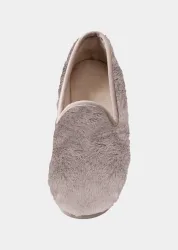 Plüsch-Hausschuhe mit Kautschuk-Sohle - taupe - Gr. 37 von Goldner Fashion