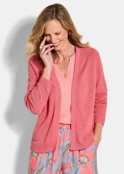 Kurze Strickjacke aus Bändchengarn - koralle - Gr. 21 von Goldner Fashion