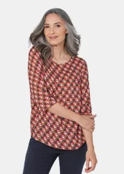 Bluse 3/4-Arm mit grafischem Druck - camel / gemustert - Gr. 19 von Goldner Fashion