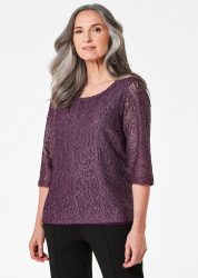 Spitzenbluse mit zartem Glanz - beere - Gr. 24 von Goldner Fashion