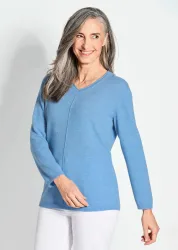 Kaschmirpullover mit V-Ausschnitt - blau - Gr. 20 von Goldner Fashion