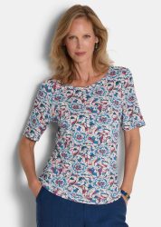 Jersey-Shirt mit U-Boot-Ausschnitt - blau / gemustert - Gr. 22 von Goldner Fashion