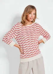 Strickpullover mit 3/4-Arm - cremeweiss / koralle - Gr. 22 von Goldner Fashion